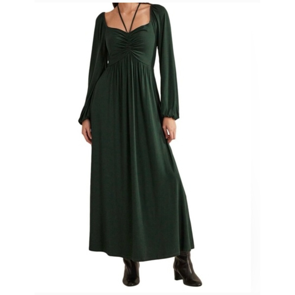 Boden Tie Detail Jersey Maxi Dress D0454 US 6R Rich Emerald Long‎ Sleeve NWT